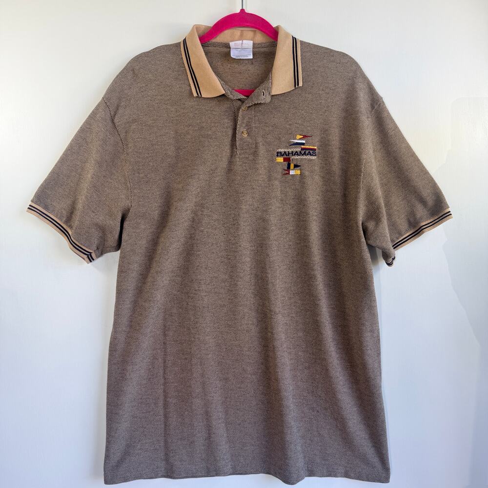 Vintage 90s Stedman by Hanes "Bahamas" Polo Shirt | Mean's XL Tan Textured Knit